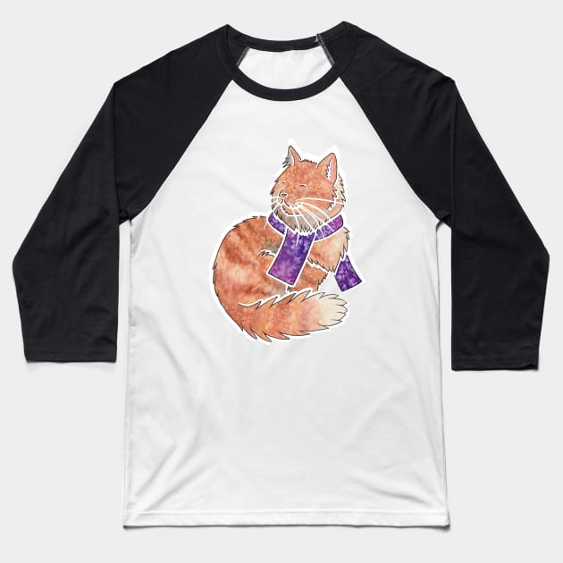 Watercolour Maine Coon cat Baseball T-Shirt by animalartbyjess